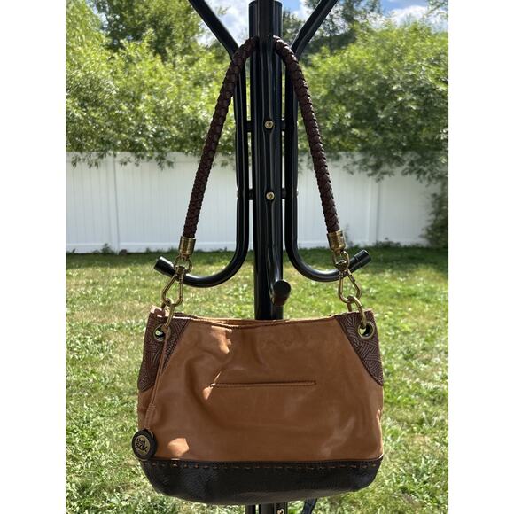 THE SAK Leather Shoulder Purse Camel Brown Braided Handle Hobo Handbag Bag - Picture 1 of 14